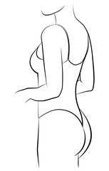 Fototapeta premium The silhouette of the body is a line. Female silhouette. The figure is a line. Minimalistic linear female figures, underwear posters, postcards, social media posts.