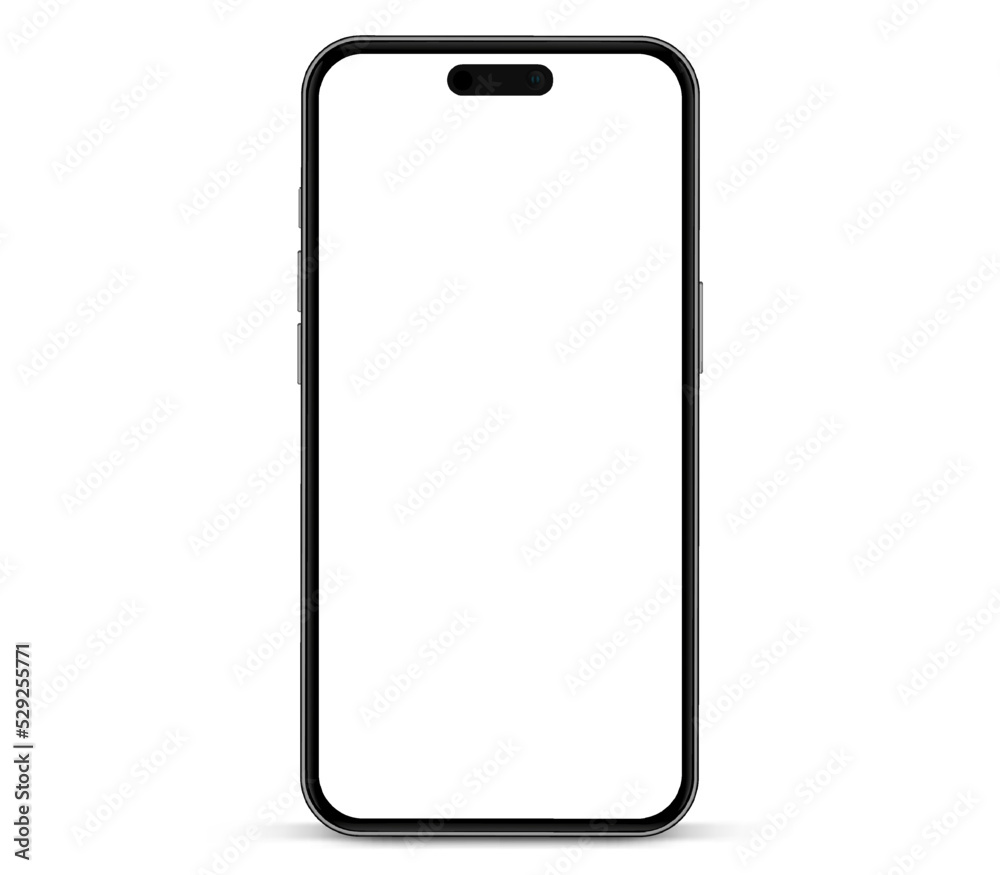 Leinwandbilder 3D realistic high quality smartphone mockup isolated with white blank screen. Smart phone mockup collection. Device front view. 3D mobile phone with shadow on white background.
