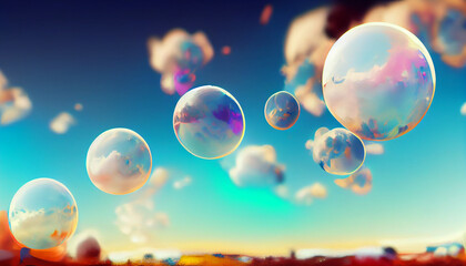 soap bubbles on sky background