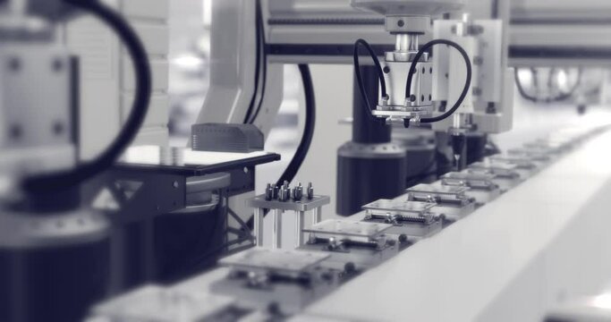 Factory line production industrial product. Medicine, technology, science. Automated machine in a production line.Technology and automation. 4k 60fps render
