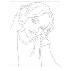 sketch of a girl, contour drawing of a beautiful girl
