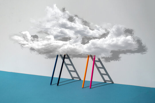 ladder to the clouds made of pencil's shadow, self development creative concept
