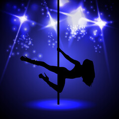 Fototapeta na wymiar Beautiful silhouette of young women dancing a striptease. Sexy pole dancing 