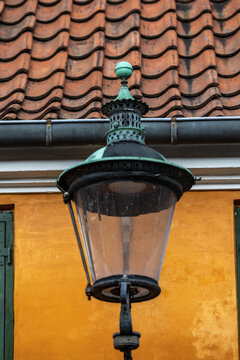 Copenhagen, Denmark, A lamp post in Nyboder, a historic row house district of former Naval barracks planned and first built by Christian IV