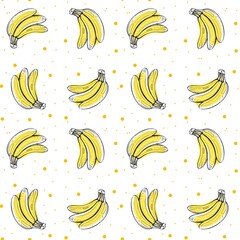 Seamless pattern yellow sweet bananas doodle abstraction