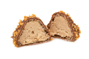 Chocolate wafer candy crispy sweets with filling isolated on the white