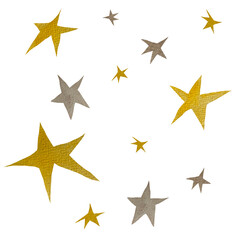 A watercolor set of yellow and grey stars with texture