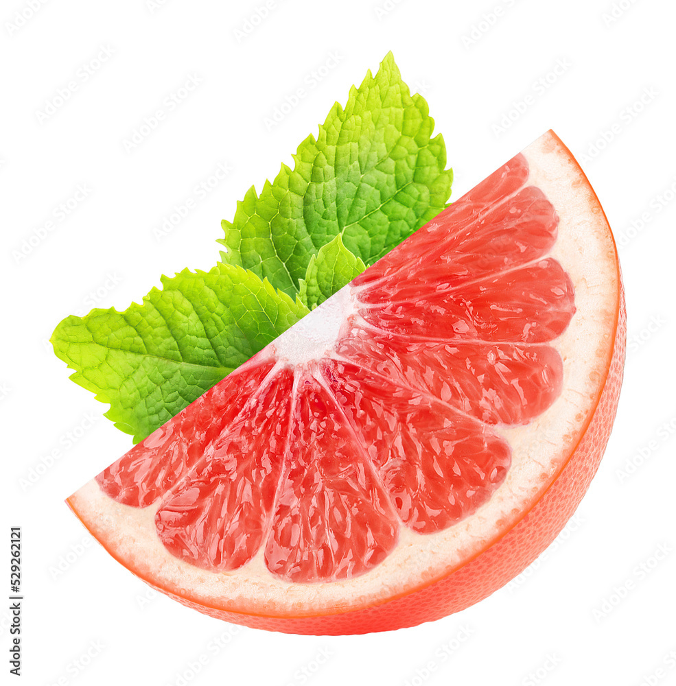 Wall mural wedge of grapefruit frit with with mint leaf cutout