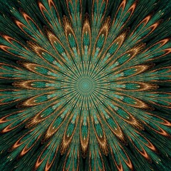 Symmetrical Gold Green fractal flower, digital artwork for creative graphic