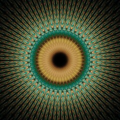 Symmetrical Gold Green fractal flower, digital artwork for creative graphic - 529264530