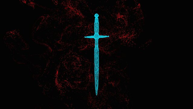 blue sword on the red background 