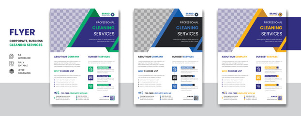 Obraz premium Cleaning and disinfection service corporate business A4 flyer design template