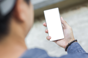 Man Having Video Call With Friends Via Mobile Phone transparent on screen