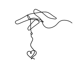 Obraz premium Abstract hand with sign ok and heart as line drawing on white background