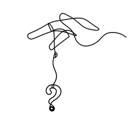 Obraz premium Abstract hand with question mark as line drawing on white background