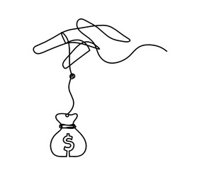 Abstract hand with dollar as line drawing on white background