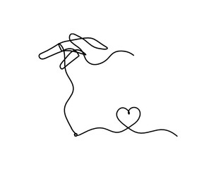 Obraz premium Abstract hand with heart as line drawing on white background