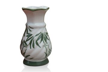 white green ceramic vase on white background, object, decor, fashion, vintage, copy space