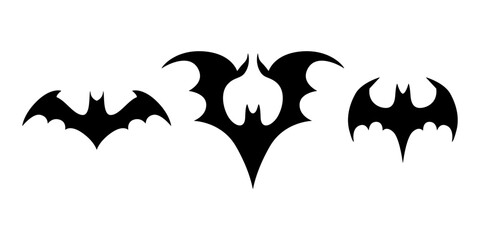 Halloween black bats flying silhouettes isolated on white. Simple bat icon vector cartoon illustration. Halloween design element