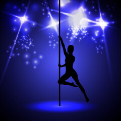 Obraz na płótnie Canvas Beautiful silhouette of young women dancing a striptease. Sexy pole dancing 