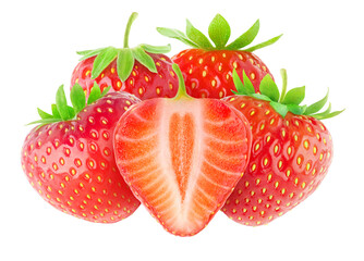 Cut strawberry fruits top view cutout