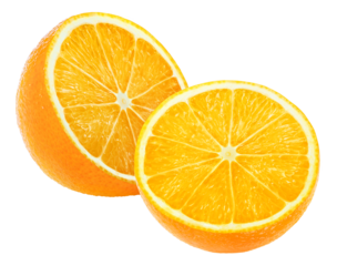 Two isolated halves of orange fruit