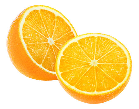 Two isolated halves of orange fruit