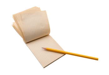 Vintage paper note pad checkered open with yellow pencil