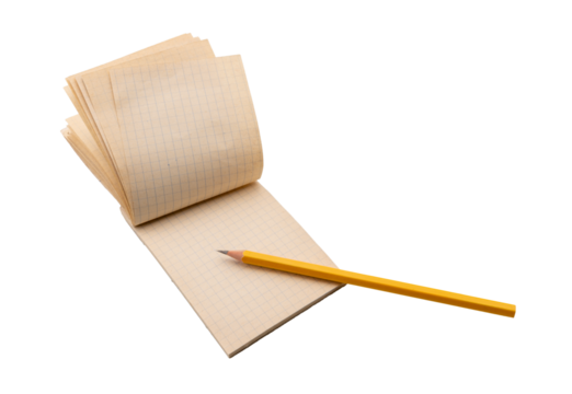 Vintage paper note pad checkered open with yellow pencil