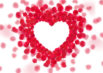 Illustration with realistic red rose petals isolated on transparent background.