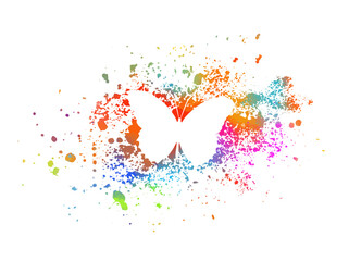 White butterfly on a colored blot. Vector illustration