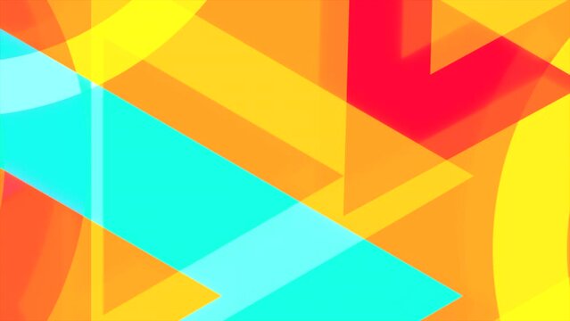 Colorful geometric background with a part of circle, triangles. Motion. Moving figures pattern, geometry for kids.