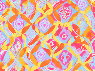 A nice warm wallpaper with flower patterns, 1970s retro vintage style, slightly fading colors.
