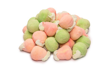 Marshmallow fruit candys isolated on white background.