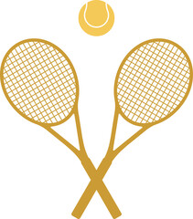 Golden tennis rackets and tennis ball