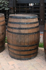 Large wooden barrel for making wine.