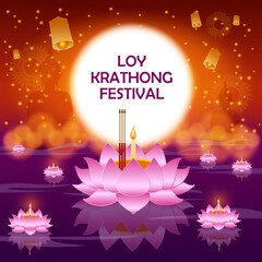 Abstract illustration of Loy Krathong festival of Thailand. vector illustration