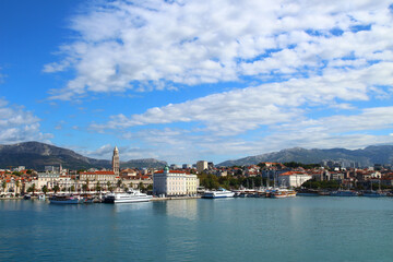 Split city panorama view of the passenger ferries port