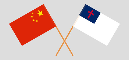 Crossed flags of China and christianity. Official colors. Correct proportion