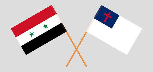 Crossed flags of Syria and christianity. Official colors. Correct proportion