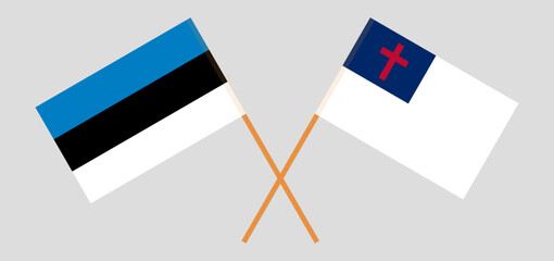 Crossed flags of Estonia and christianity. Official colors. Correct proportion