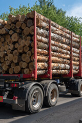 A car trailer loaded with birch logs.