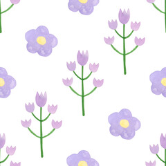 Pattern with pink flowers. Watercolor.