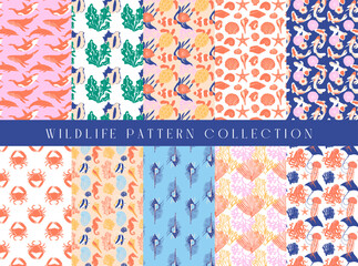 Wildlife seamless pattern collection, Decorative wallpaper.
