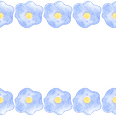 Border of blue flowers.Cornflowers. Watercolour. On a transparent background.