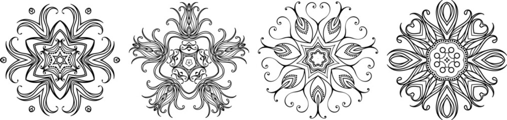 Set of circular mandala patterns for coloring, henna, tattoo, mehndi, books, decoration. Ornate decorative ornament in ethnic oriental style