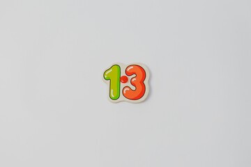 Closeup of a number 13 isolated on a white background