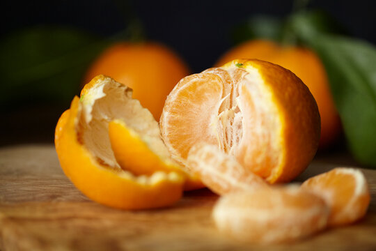 Close-up of peeled orange on table
