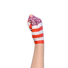 hand gesturing with american flag tattoo, communication and nation concept