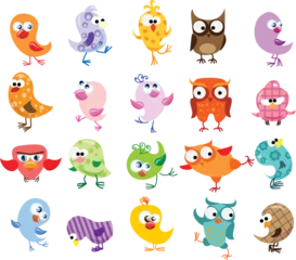 Fotobehang Funny owls collection. Cute hand drawn owl characters. Set of vector illustrations in cartoon style © virinaflora